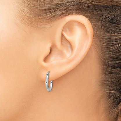 14k White Gold Polished 2x15mm Lightweight Tube Hoop Earrings Gift for Women