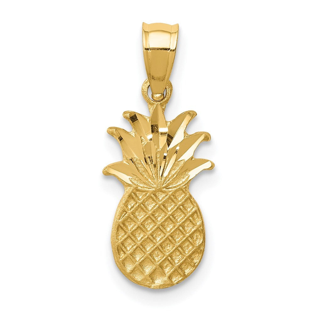 14k Yellow Gold Brushed & Diamond-cut Pineapple Pendant for Women