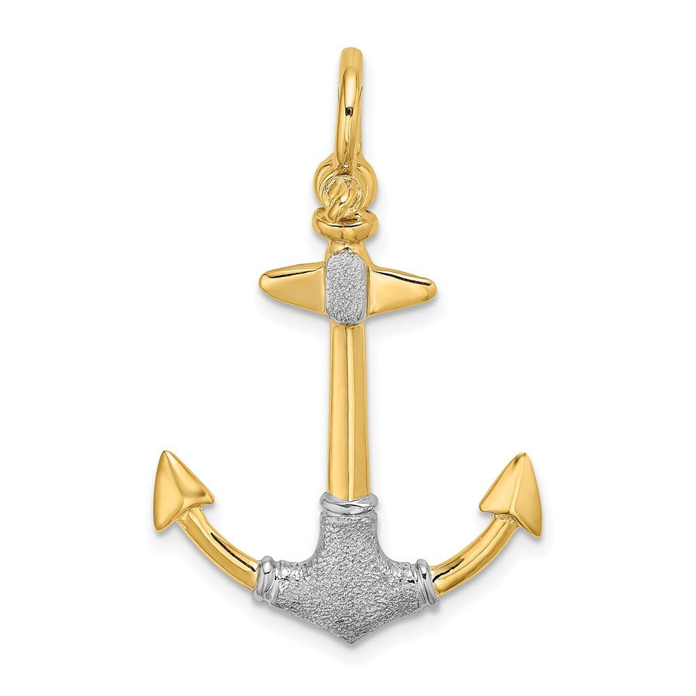 14k Yellow Gold Rhodium 3-D Textured Anchor  Shackle Bail Charm Pendant