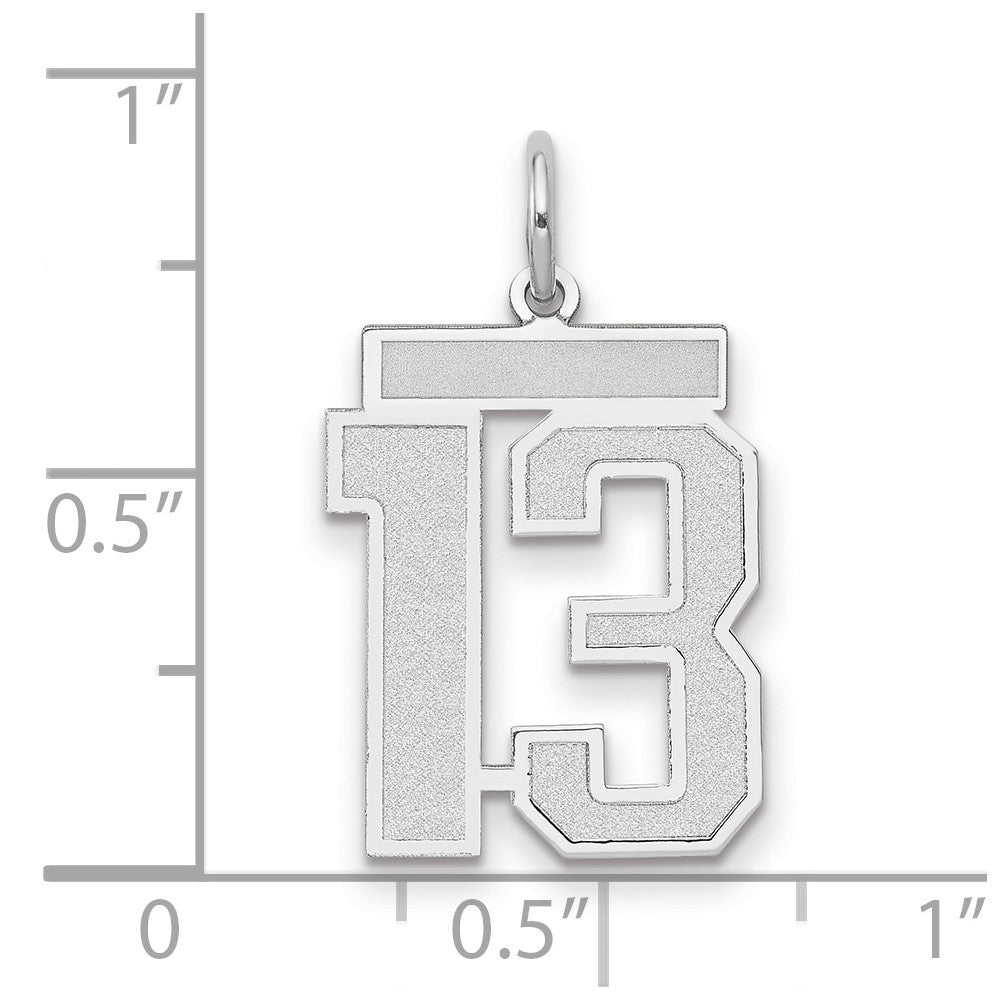 14k White Gold Medium Satin Number 13 Charm Pendant