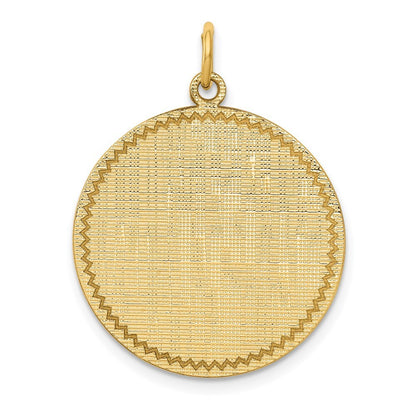 14k Yellow Gold Patterned .018 Gauge Circular Engravable Disc Charm Pendant