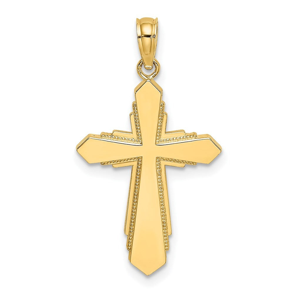 14k Yellow Gold Solid Beaded Cross Charm