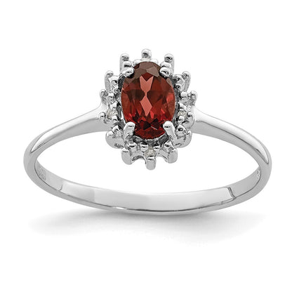 Sterling Silver Rhodium-plated Garnet Diamond Ring Size 6