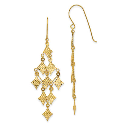 14k Yellow Gold Diamond-cut Chandelier Dangle Earrings