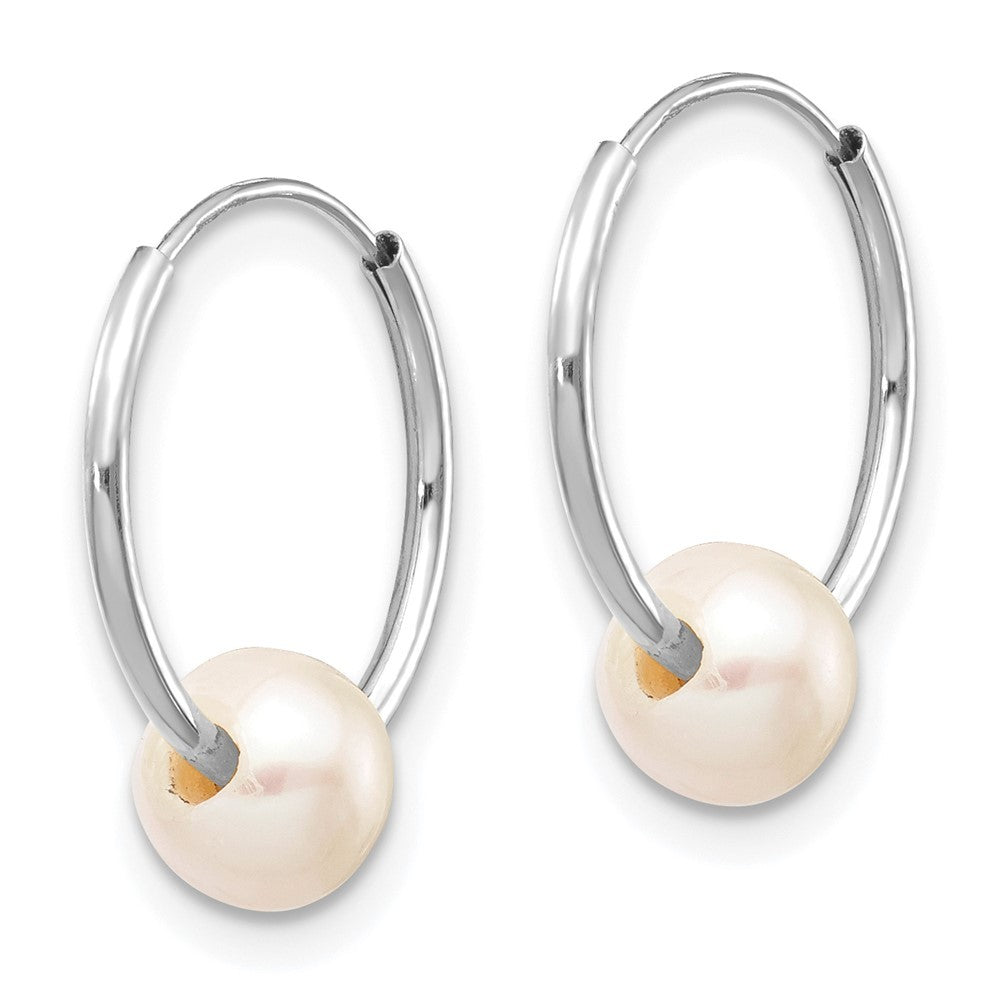 14k White Gold 5mm Semi-Round Freshwater Cultured Pearl Endless Hoop Earrings