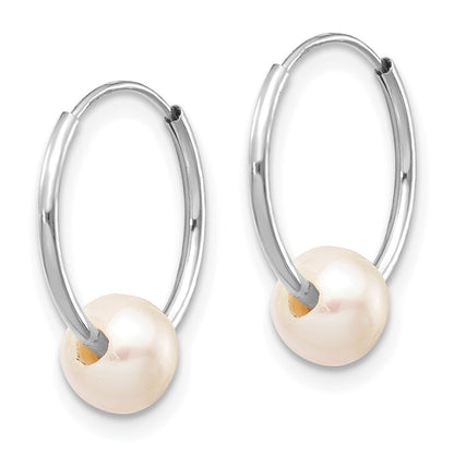 14k White Gold 5mm Semi-Round Freshwater Cultured Pearl Endless Hoop Earrings