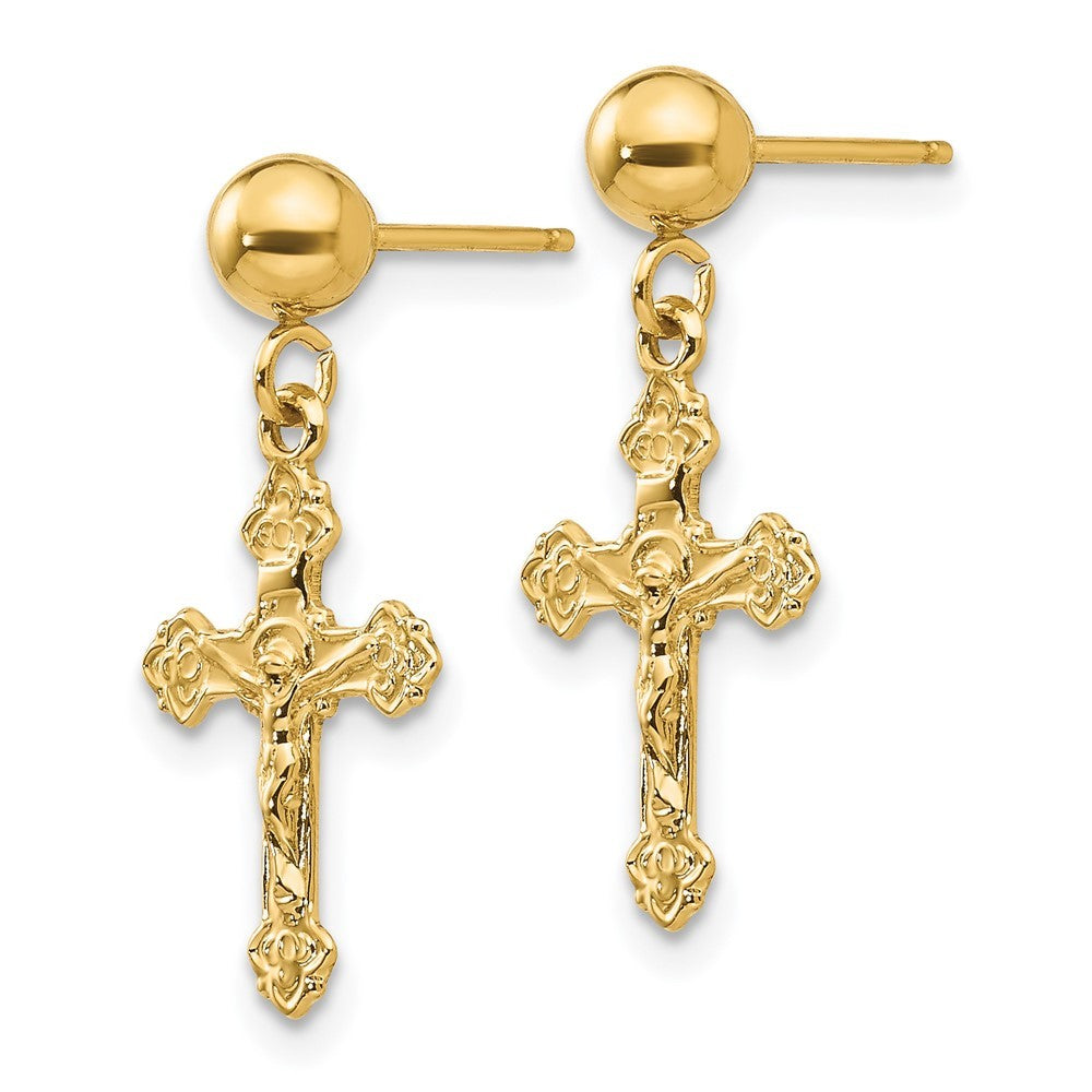 14k Yellow Gold Polished Crucifix Earrings