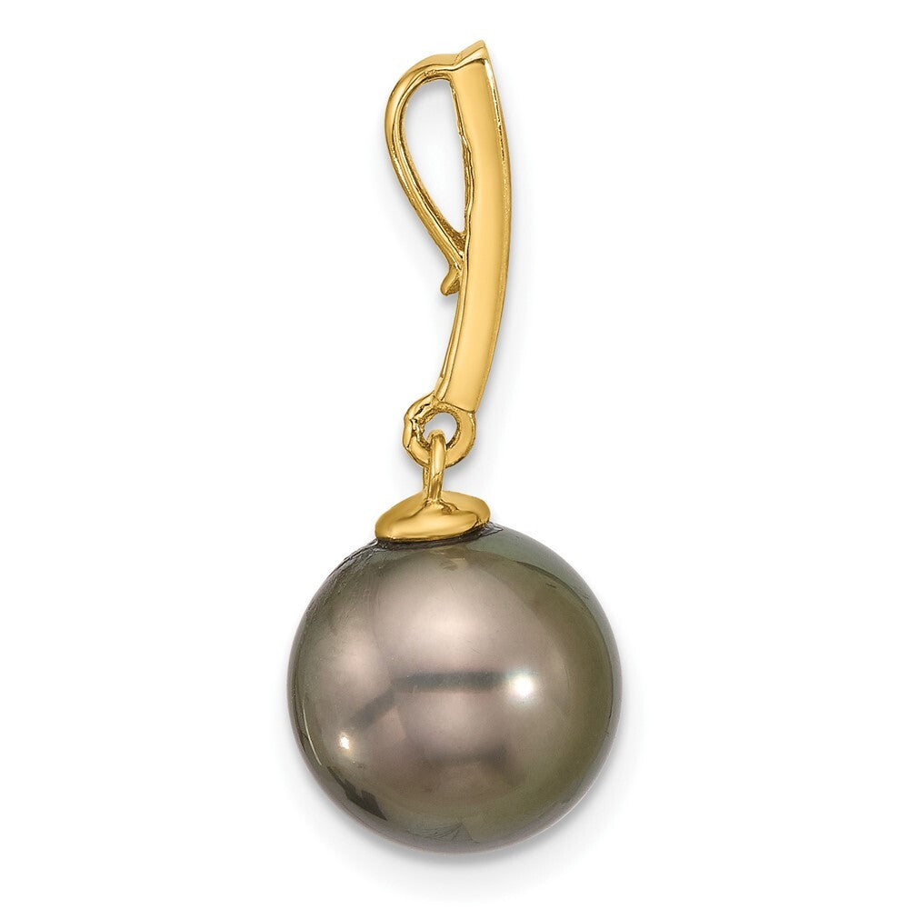 14k Yellow Gold 11mm Black Saltwater Cultured Pearl & Diamond Chain Slide