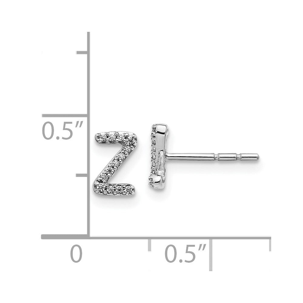 14k White Gold Diamond Initial Z Stud Earrings Gift for Women