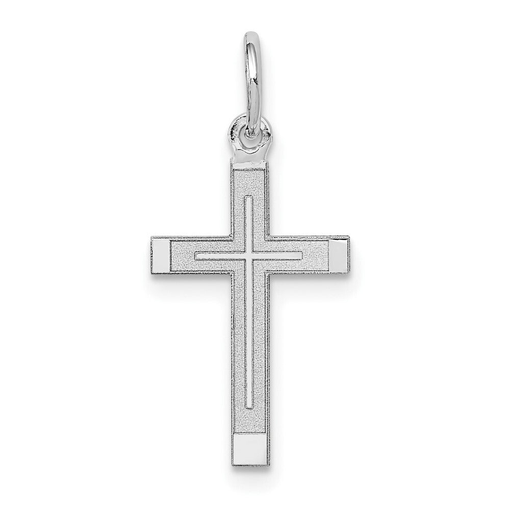 14k White Gold Laser Designed Cross Charm Pendant for Women
