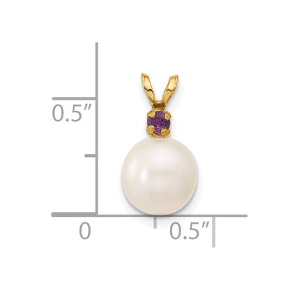 14k Yellow Gold 8-8.5mm White Round Freshwater Cultured Pearl & Amethyst Pendant