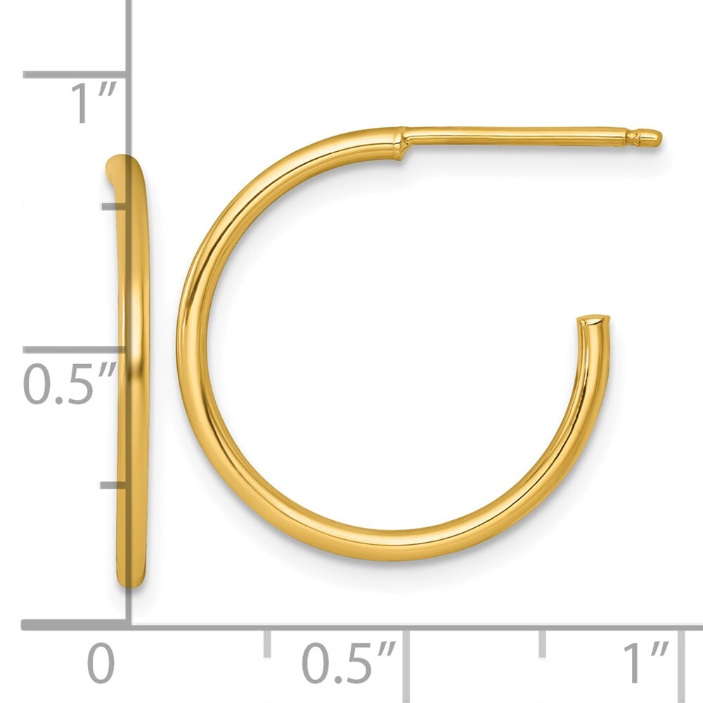 14k Yellow Gold Polished 1.5 x 20mm Solid C-Hoop Earrings Gift for Women
