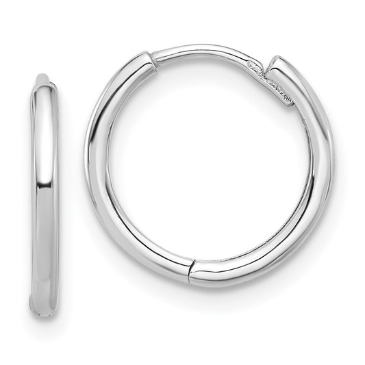 14K White Gold Polished Hinged Hoop Earrings Gift for Women