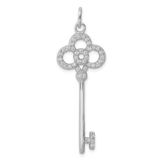 Sterling Silver Rhodium-plated Cubic Zirconia Key Pendant