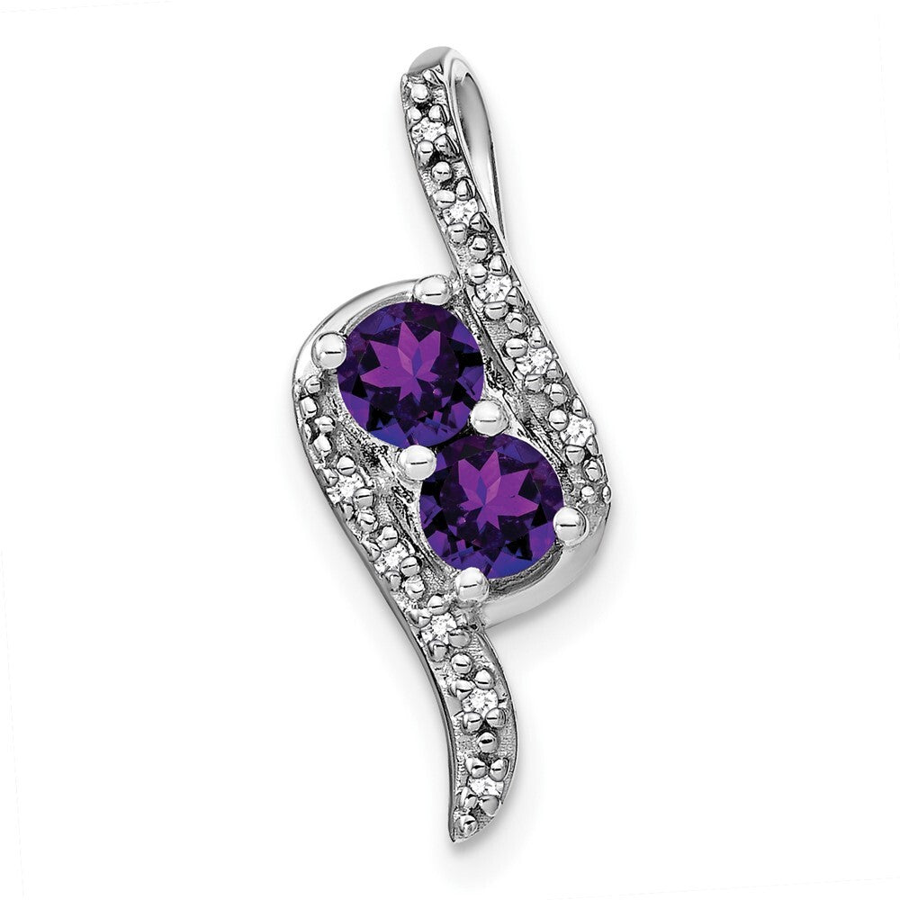 14k White Gold Amethyst and Diamond Chain Slide Pendant for Women