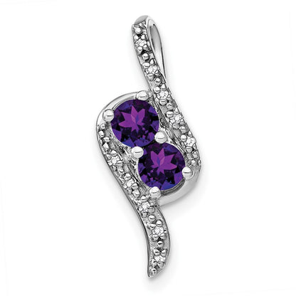 14k White Gold Amethyst and Diamond Chain Slide Pendant for Women