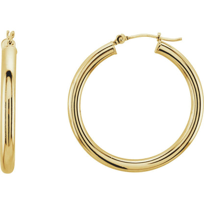 14k Yellow Gold Tube 30 mm Hoop Earrings Fine Jewelry Gift for Women