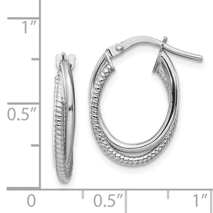 14k White Gold Polished and Textured Double Oval Hoops Gift for Women