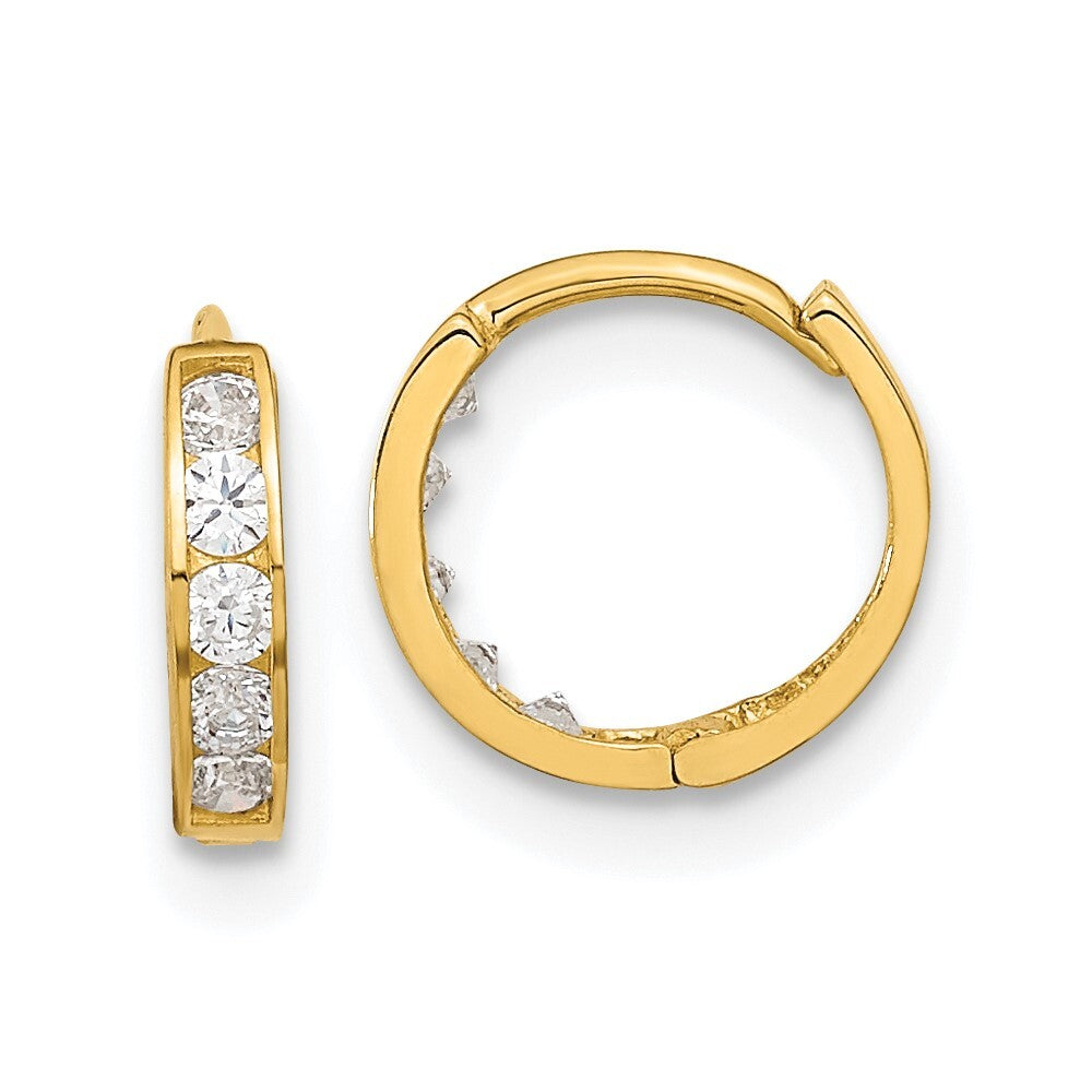 14k Yellow Gold 2mm Cubic Zirconia Huggie Hoops Gift for Women