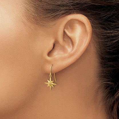 14k Yellow Gold Dangle Star Earrings Gift for Women