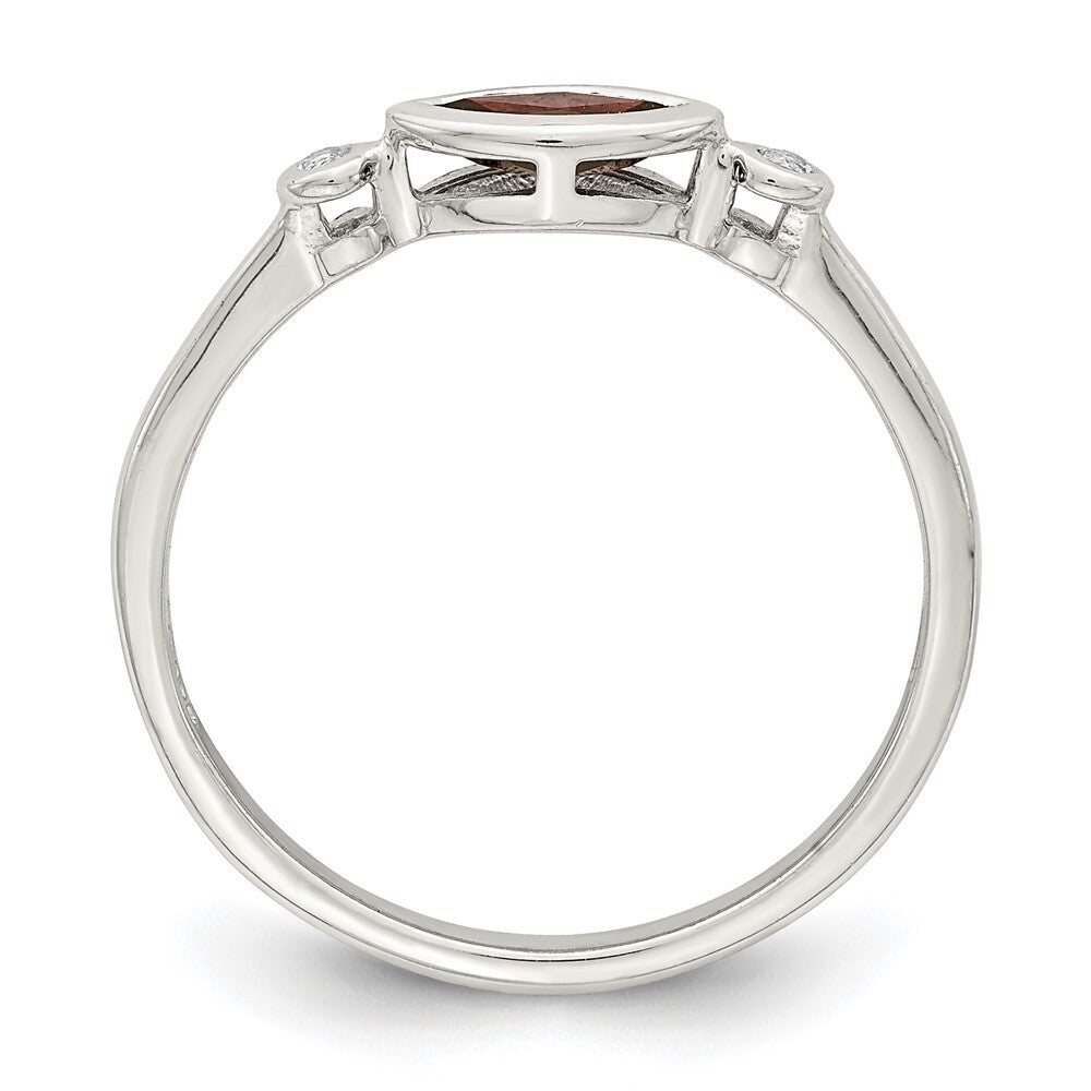 Sterling Silver Rhodium-plated Polished Garnet and White Topaz Ring Size 8