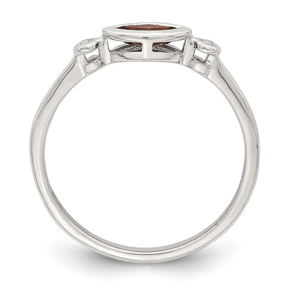 Sterling Silver Rhodium-plated Polished Garnet and White Topaz Ring Size 8