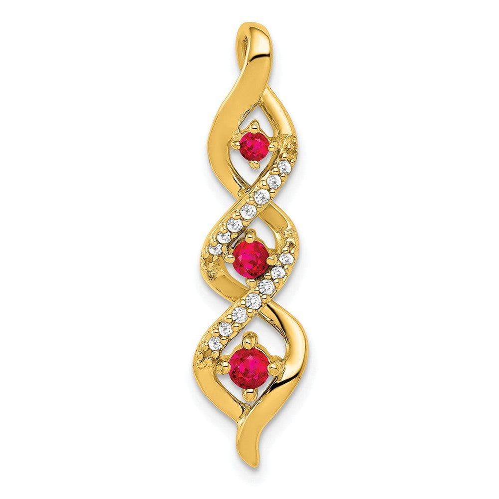 14k Yellow Gold Diamond and .25 Ruby Twisted 3-stone Chain Slide