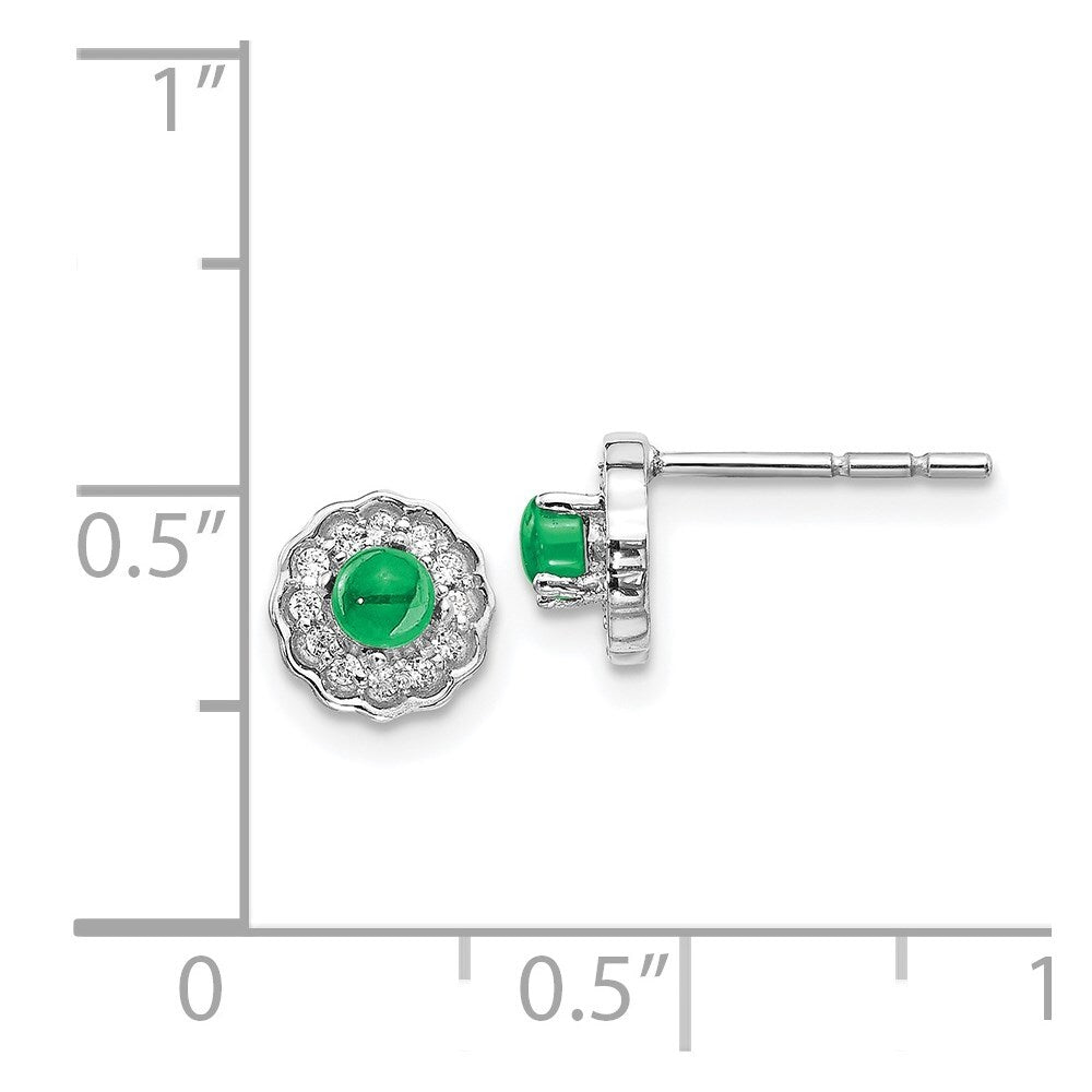 14k White Gold Diamond and Cabochon Emerald Stud Earrings