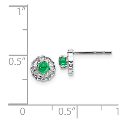 14k White Gold Diamond and Cabochon Emerald Stud Earrings