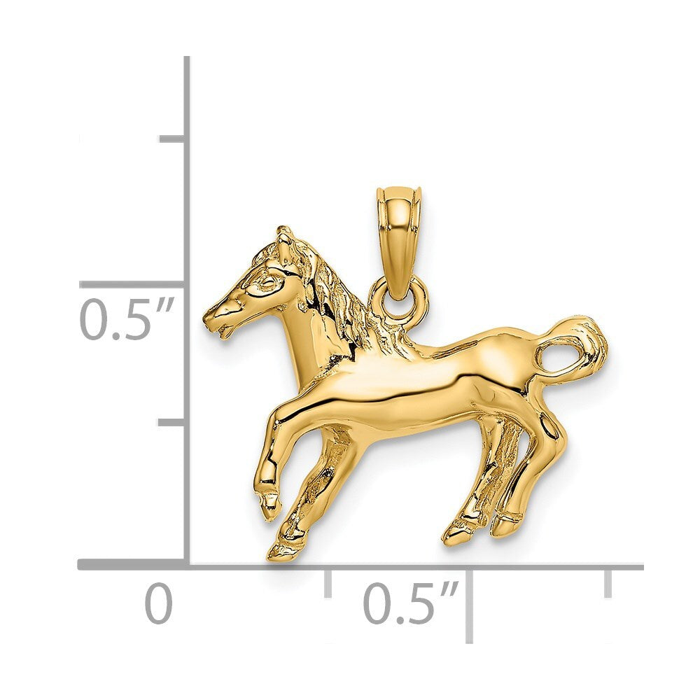 14k Yellow Gold Galloping Horse Charm Pendant for Women