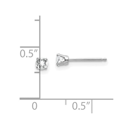 14k White Gold 3mm White Topaz Stud Earrings Gift for Women