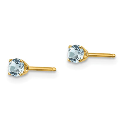 14k Yellow Gold 3mm March/Aquamarine Earrings