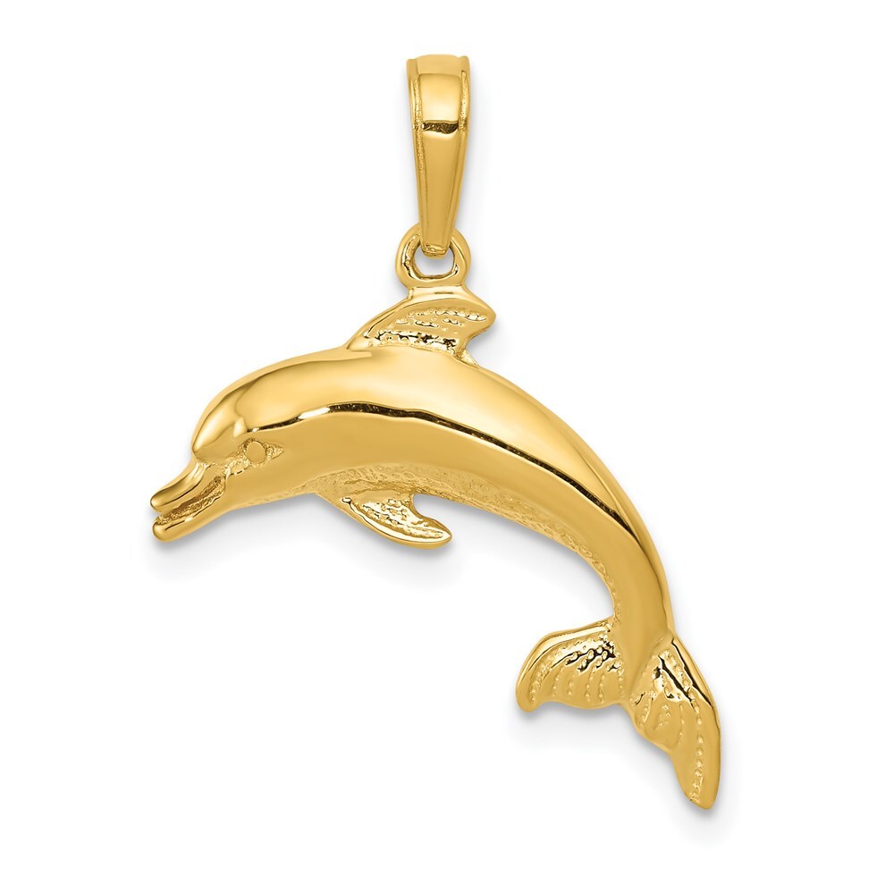 14k Yellow Gold Dolphin Swimming Pendant for Women