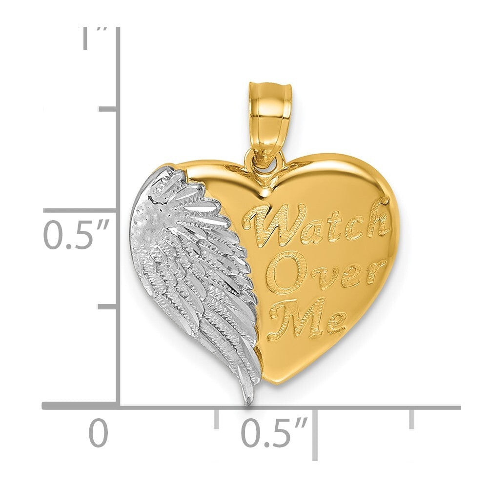 14k Yellow Gold RH Polished / Dia-cut Heart With Wing Watch Over Me Pendant
