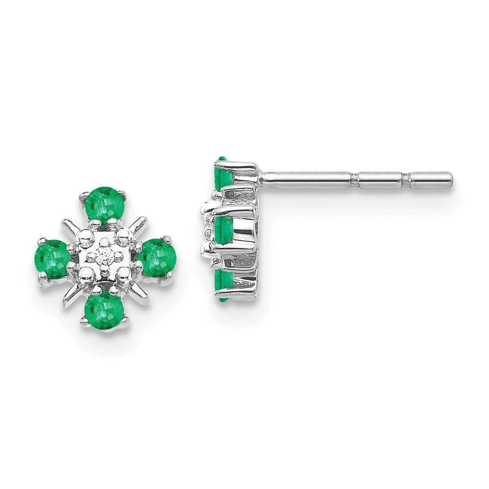 14k White Gold Emerald and Diamond Stud Earrings