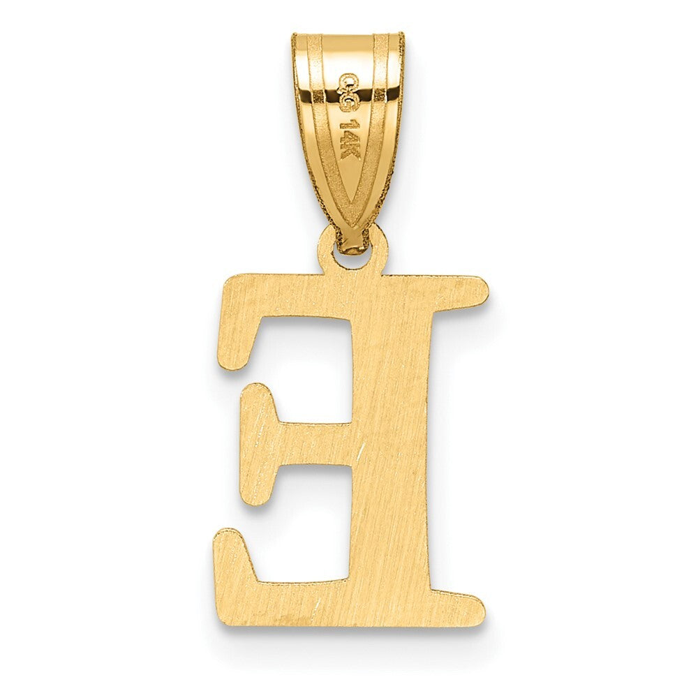 14k Yellow Gold Polished Etched Letter E Initial Pendant for Women