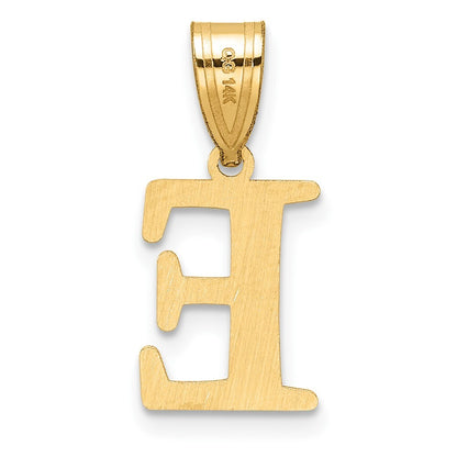 14k Yellow Gold Polished Etched Letter E Initial Pendant for Women