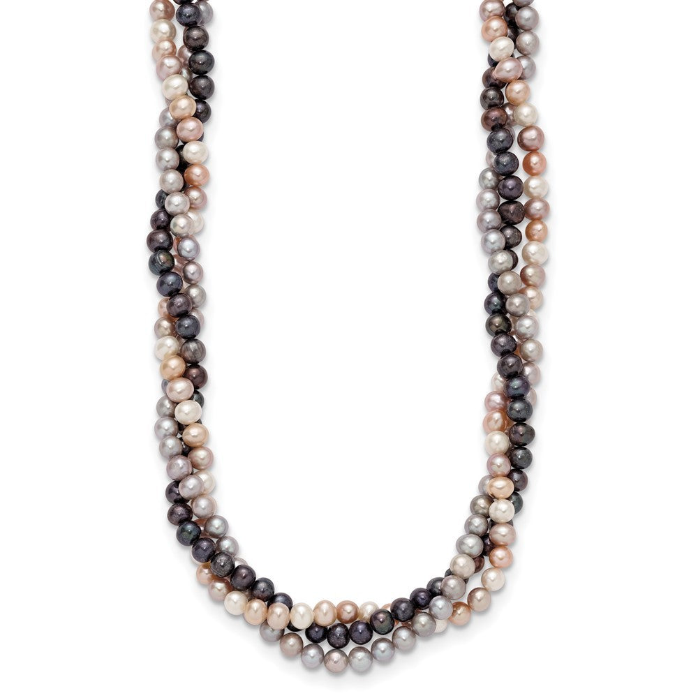 14k White Gold 6-7mm Multicolor Cultured Pearl 3-Strand Necklace 18"