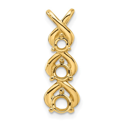 14k Yellow Gold Holds 3 Stone Criss-Cross Chain Slide Pendant Mounting for Women