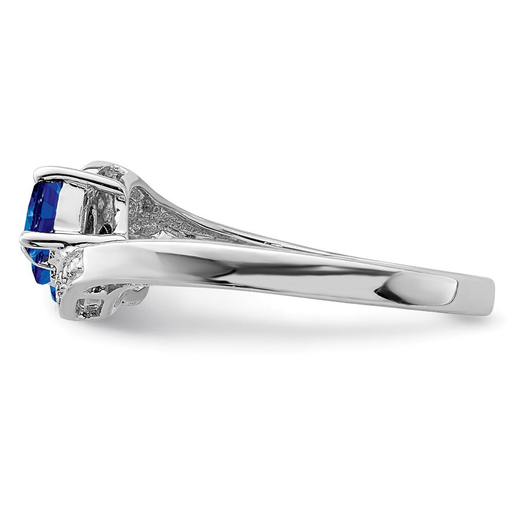 Sterling Silver Rhodium-plated Sapphire & Diamond Ring Size 7