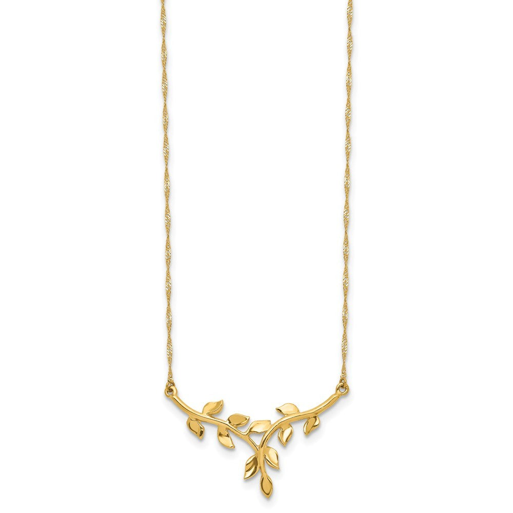 14k Yellow Gold Polished Leaves 17 inch Necklace
