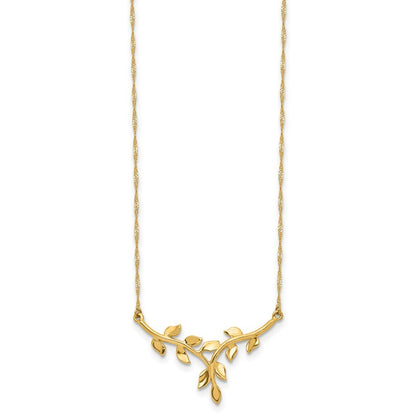 14k Yellow Gold Polished Leaves 17 inch Necklace