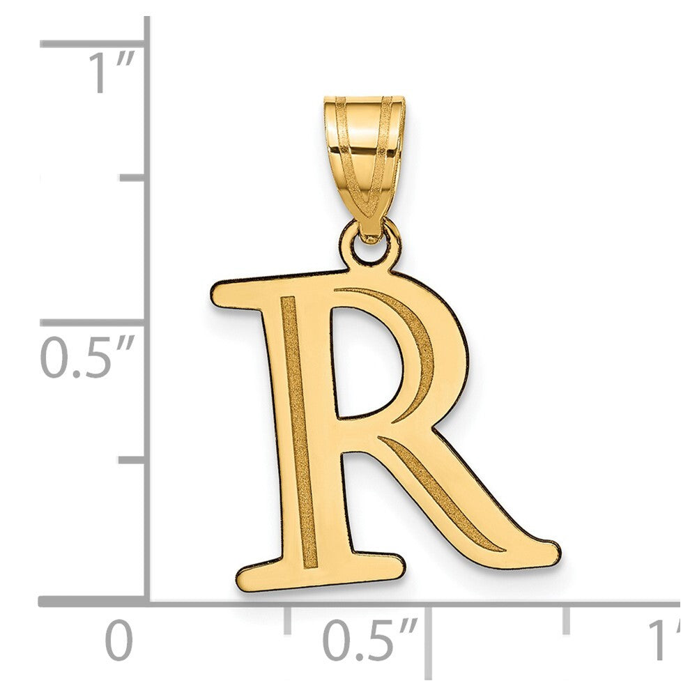 14k Yellow Gold Polished Etched Letter R Initial Pendant for Women