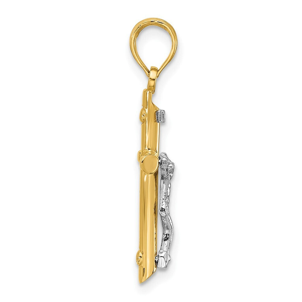 14k Two-tone Gold INRI Hollow Crucifix Charm Pendant for Women