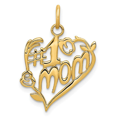 14k Yellow Gold #1 Mom Heart Charm Pendant for Women