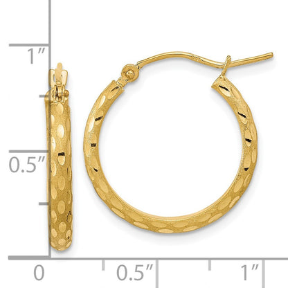 14k Yellow Gold Polished and Satin Diamond-cut Hoop Earrings Gift for Women