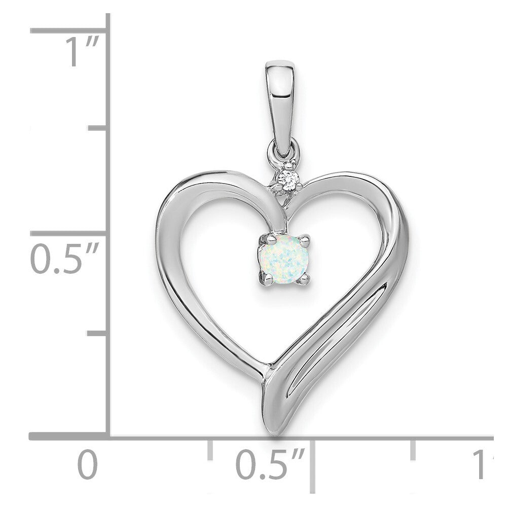 14k White Gold Created Opal and Diamond Heart Pendant for Women