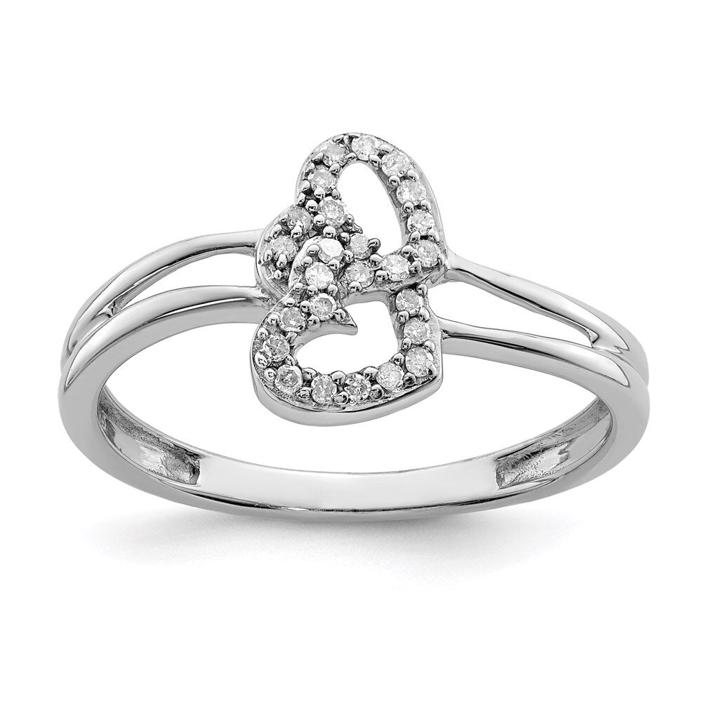 Sterling Silver Rhodium Plated Diamond Heart Ring