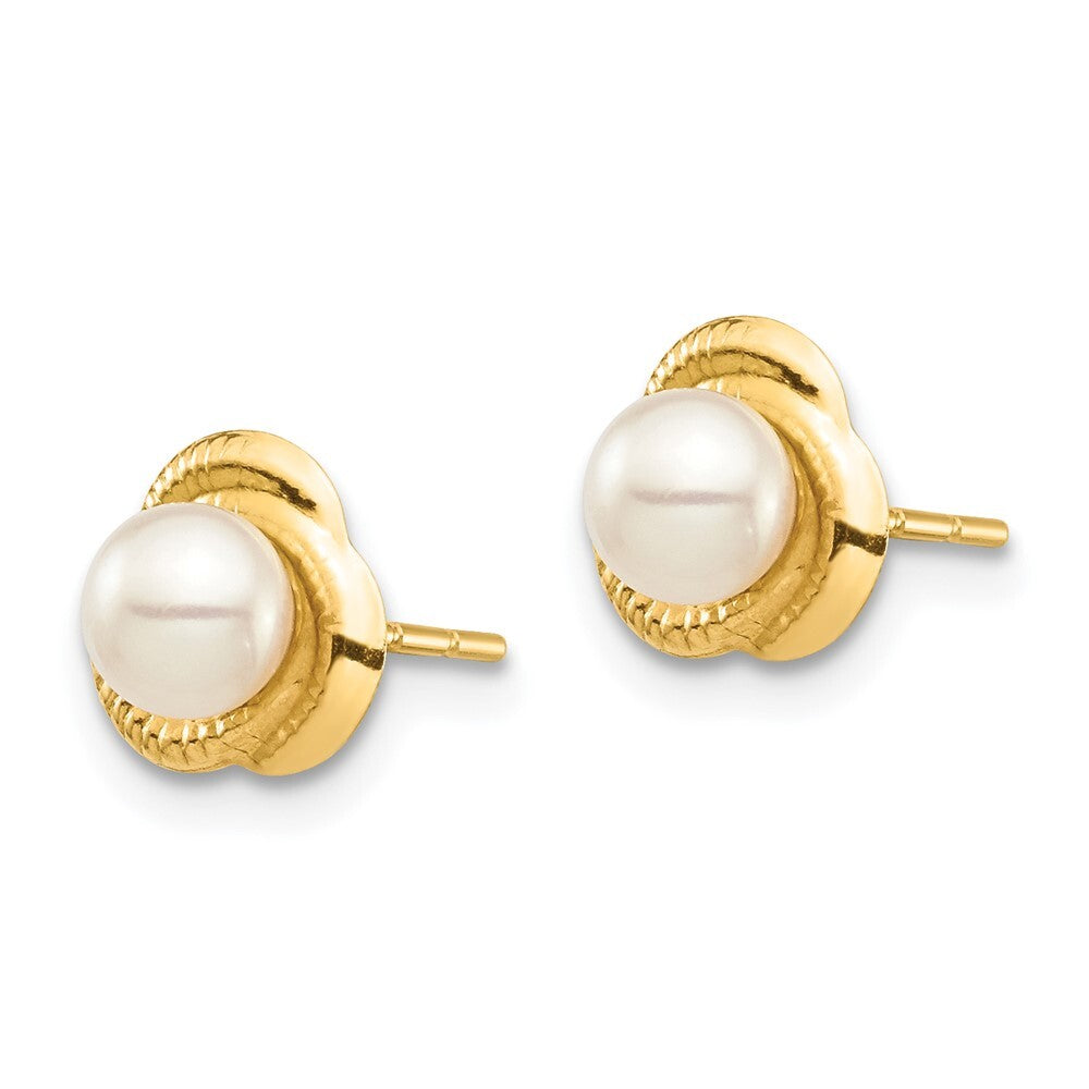 14k Yellow Gold 4-5mm White Button Freshwater Cultured Pearl Stud Earrings