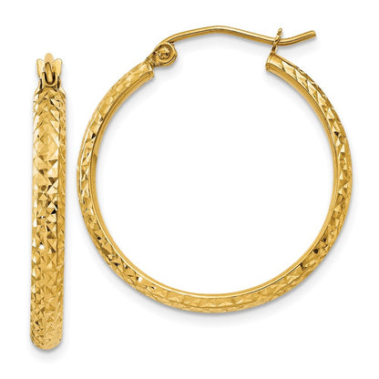 14k Yellow Gold Diamond-cut 2.8x25mm Hollow Hoop Earrings Gift for Women